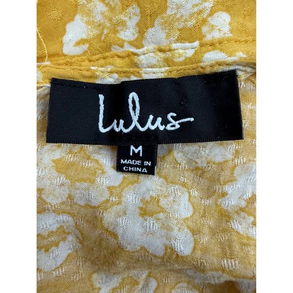 Lulus Mustard Yellow Floral Print Mini Dress Short‎ Sleeve Deep V Neck - Picture 6 of 10
